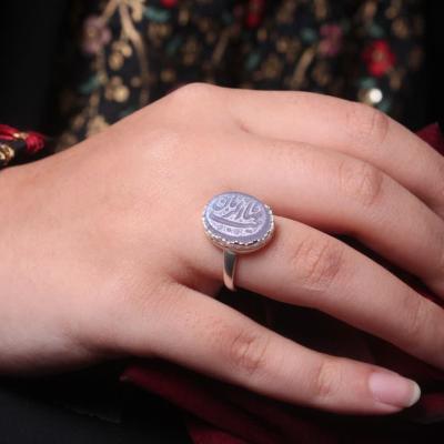 خرید انگشتر عقیق کبود خطی با حکاکی "یا صاحب الزمان" (عج) کد 8103