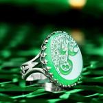 انگشتر نقره با سنگ عقیق سبز باحکاکی یاعلی کد 1311