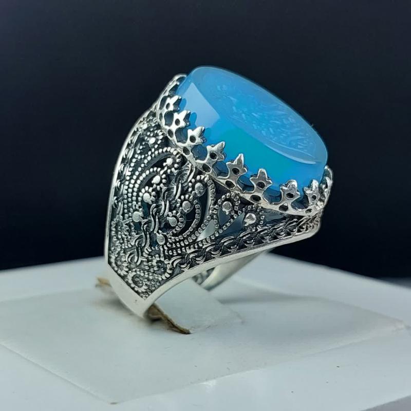 خرید انگشتر عقیق کبود خطی منقش به ذکر شریف یا بقیة الله (عج) کد ۱۸۶۵