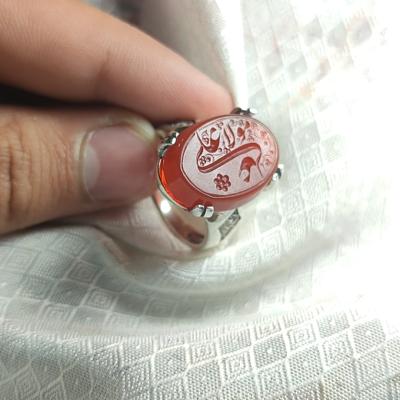 انگشتر نقره باسنگ عقیق قرمز حکاکی مولا علی کد 1613