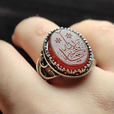 خرید انگشتر عقیق قرمز مردانه؛ تلفیق رکاب یاحسین و ذکر یابقیهالله کد 2185