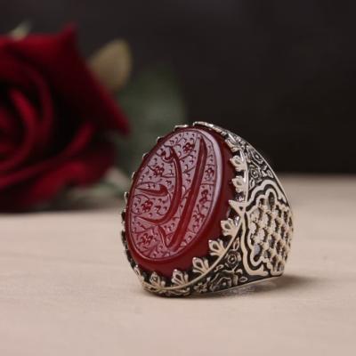انگشتر نقره باسنگ عقیق قرمز رکاب ضریح حکاکی یا علی کد 2255