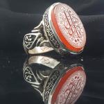انگشتر نقره عیار 925 سنگ عقیق قرمز درجه یک حکاکی یا زهرا (س)– کد 1054