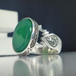 انگشتر نقره باسنگ عقیق سبز ذکر روی رکاب (صلوات حضرت زهرا) ذکر بغل رکاب (یافاطمه) و (یاعلی) کد 2321