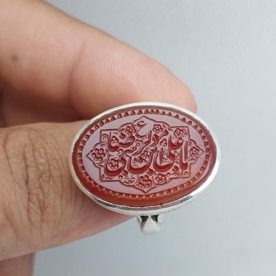 انگشتر نقر باسنگ عقیق قرمز با حکاکی یاعلی بن موسی الرضا کد 1729