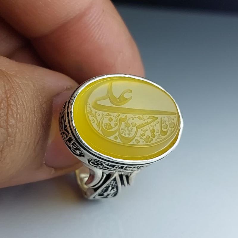 انگشتر شرف الشمس مردانه "خورشید کربلا" – حرز اعظم بر رکاب چهار سلام کد 1813