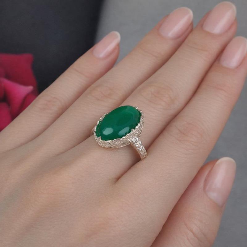 انگشتر زنانه عقیق سبز کد 4273
