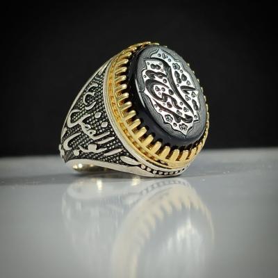 انگشتر عقیق مشکی با حکاکی قمربنی هاشم کد 5204