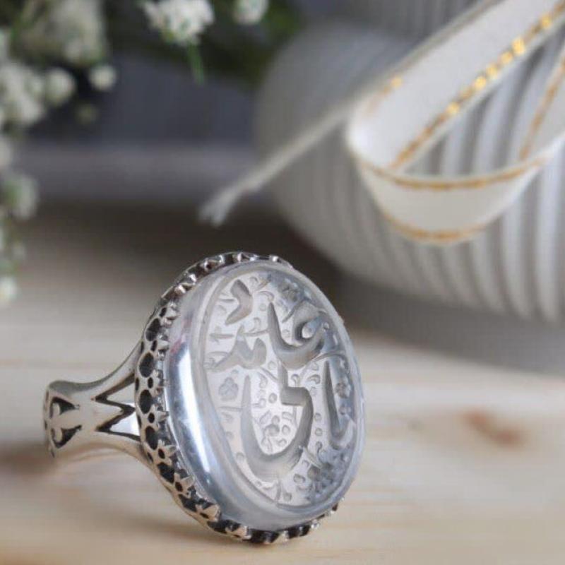 انگشتر نقره باسنگ درنجف باحکاکی یاعلی مدد رکاب نیزه کد 2344