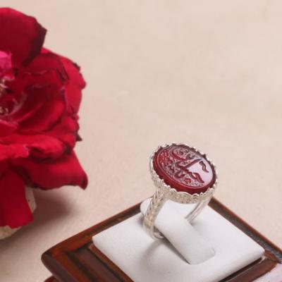 انگشتر نقره باسنگ عقیق قرمز حکاکی یاحسین رکاب زنانه کد 2457